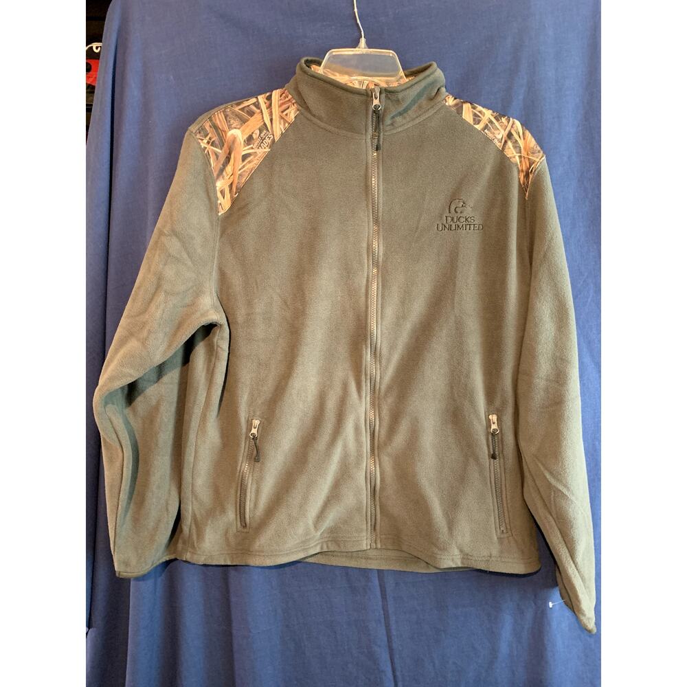 Ducks Unlimited Jacket Men's Large Gray Full Zip Fleece Casual Outdoor Pockets